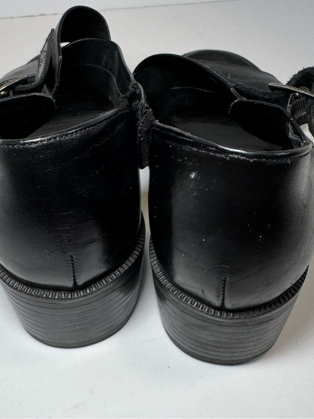 Munro American black leather strappy wedge sandals 7 - Picture 4 of 9